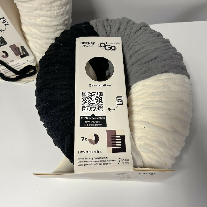 Bernat Blanket Black, Cream, and Gray Polyester Super Bulky Yarn - 2 Skeins