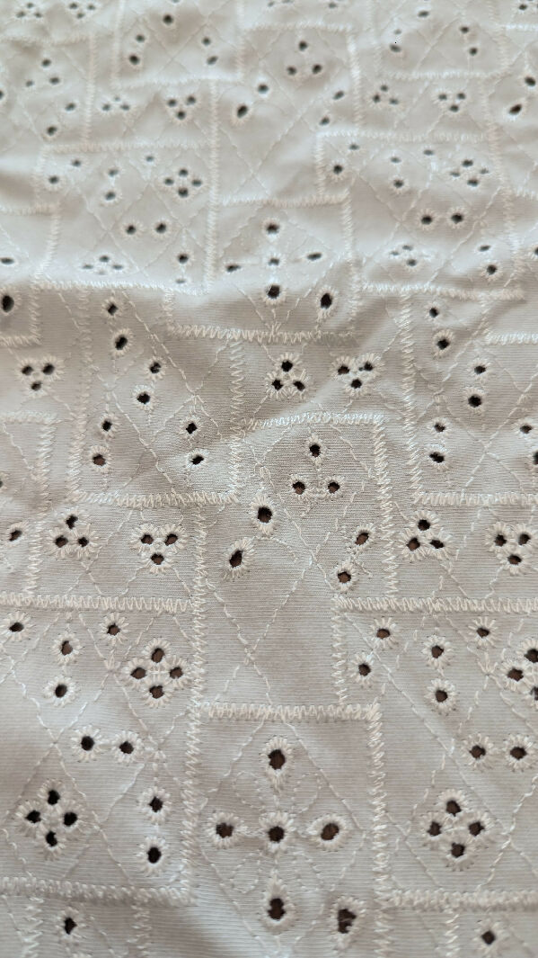 White Embroidered Patchwork & Eyelet Cotton Spandex Knit Fabric REMNANT 46"W - 1 yd