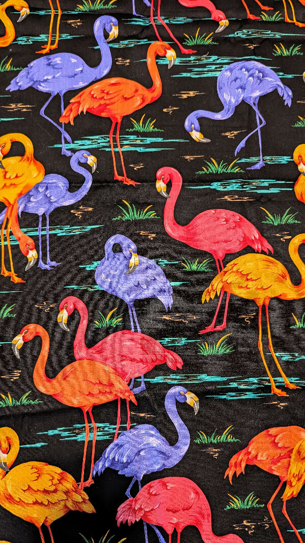 Flamingos in Black Lagoon Novelty Print Quilting Cotton Woven Fabric 45"W x 33"L