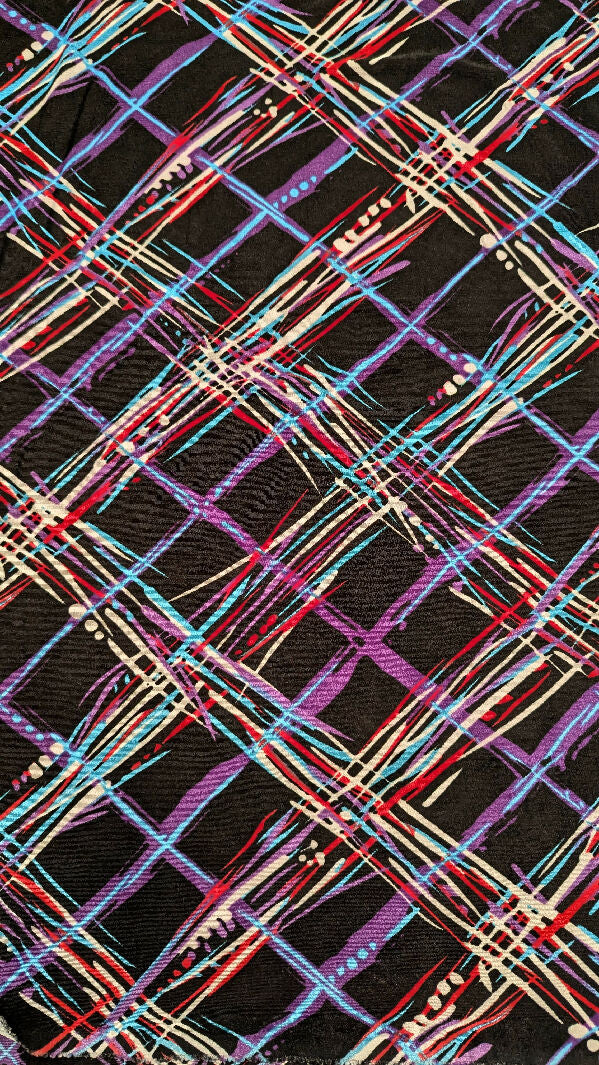 Abstract Multicolor Retro Cross Hatch Print Light Weight DTY Knit Fabric 54"W - 1 1/4 yd