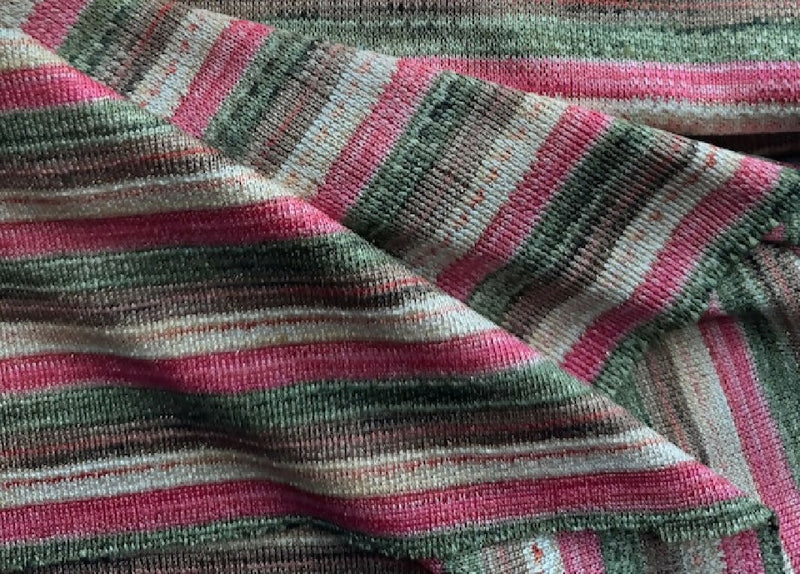 Sweater Knit: fern, coral, cafe and butter stripes with subtle metallic thread 1.5y
