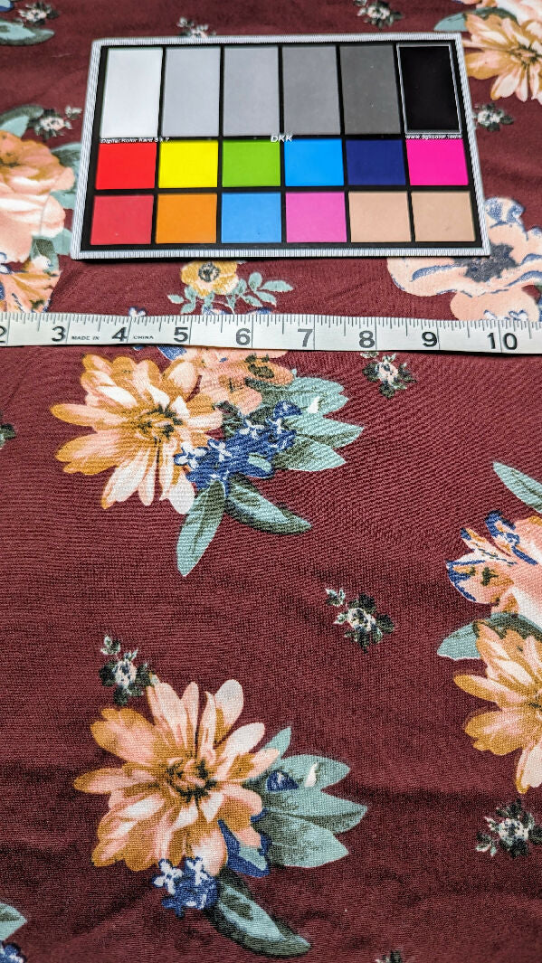 Maroon Multicolor Floral Print Double Brushed Polyester Knit Fabric 50"W - 2 yds