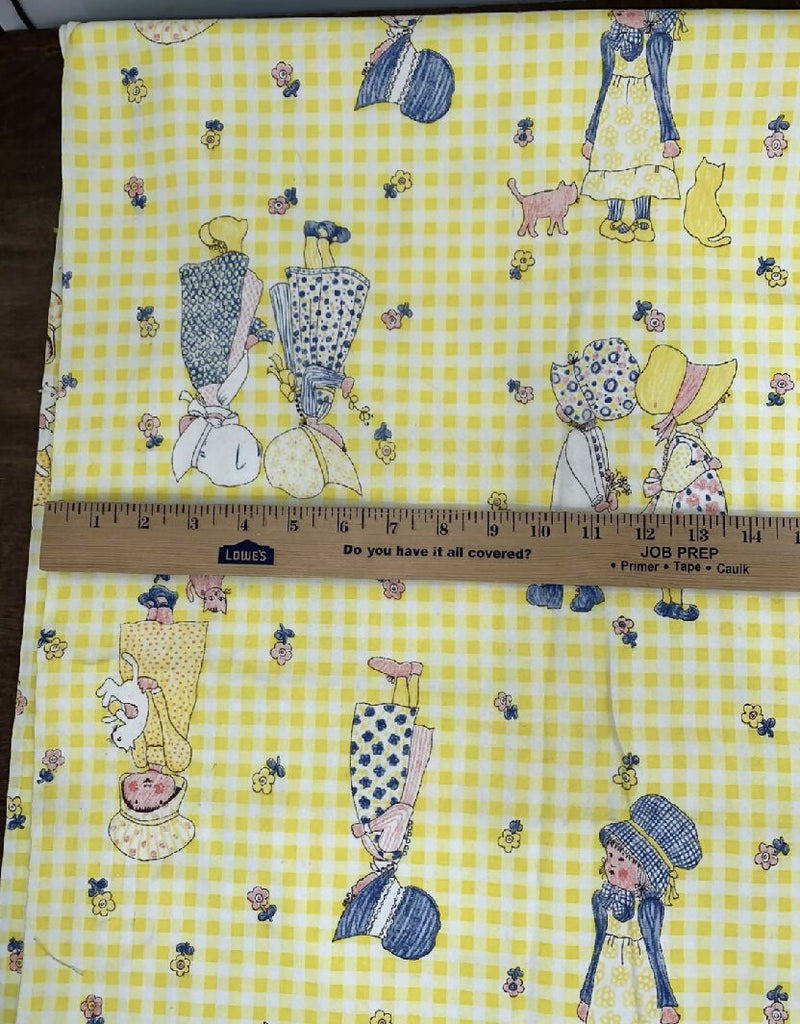 Vintage Holly Hobbie Fabric Gingham Yellow Check Prairie Bonnet 1y + 13"x44" Twill