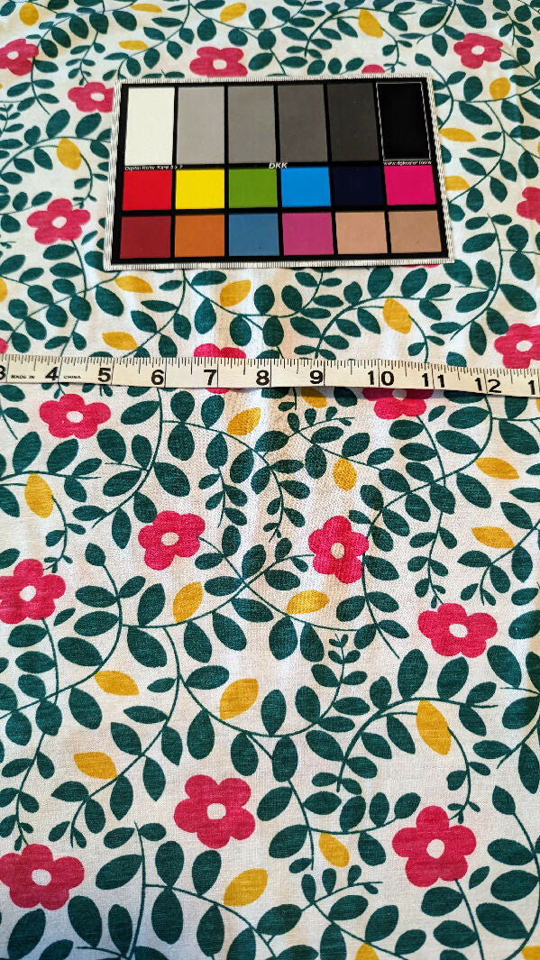 White/Green/Mustard/ Pink Mod Floral Print Knit Fabric 64"W - 1 yd+