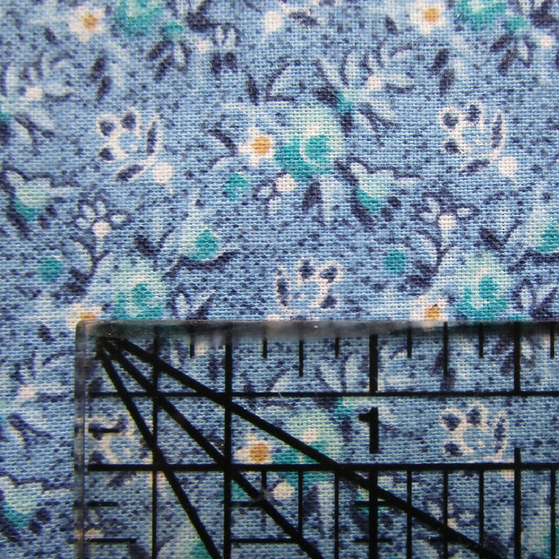 Vintage Cotton Fabric, Blue Floral, 45” x 40