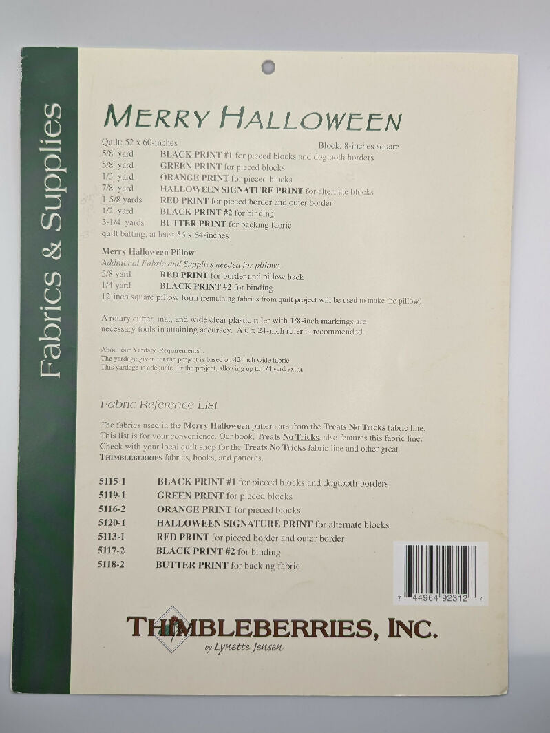 Thimbleberries Halloween Themed Quilt Patterns - Set of 2