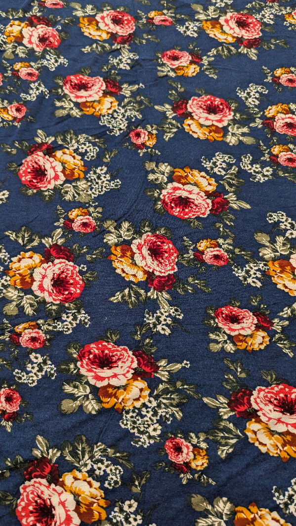 Navy/Pink/Gold Floral Print Cotton Jersey Knit Fabric 52"W x 33"L