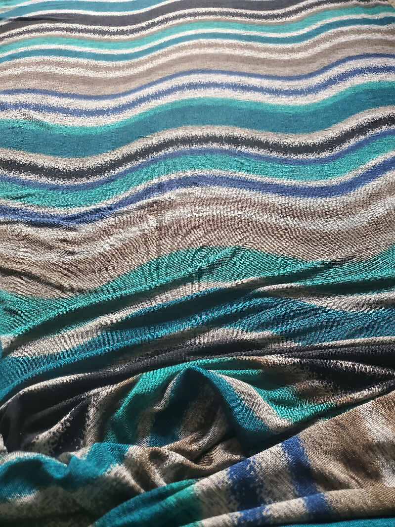 Teal, Gray, & Black waves - 4 yds