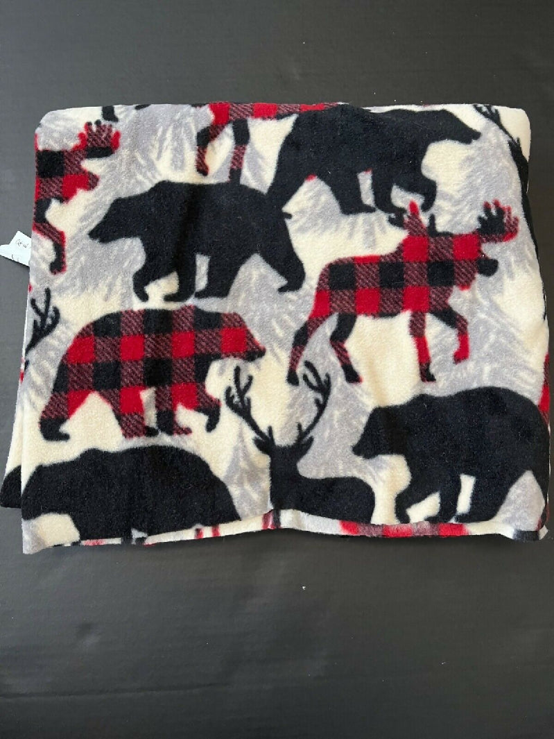 1.25 Yards Fleece Fabric Red Reindeer Black Anti-Pill Animal Cabin Farmhouse