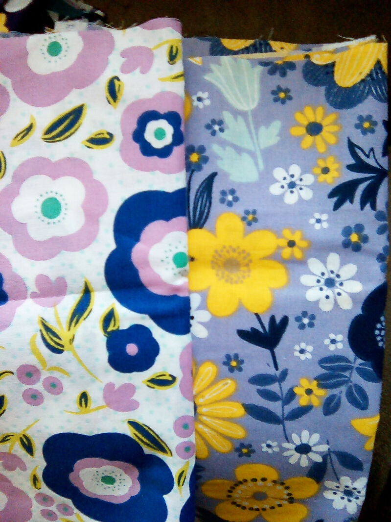 Cotton material, purple, pink, blue, mix designs, 9in x 43in all 8 pieces, fabric