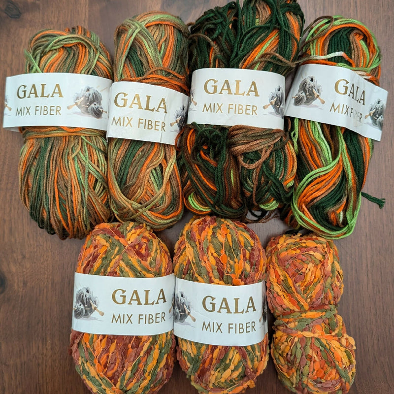 Gala Mixed Fiber Autumnal Color Novelty & Worsted Yarn Lot of 7