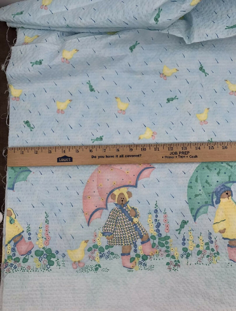 Daisy Kingdom 1998 April Showers Seersucker Bears Umbrellas Fabric 2 pieces 2yrd