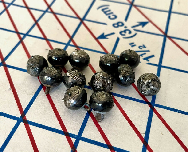 Vintage Glass Ball Buttons: Pewter