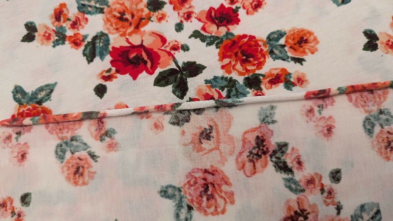 White/Red/Pink/Green Floral Print Jersey Knit Fabric 60"W - 1 3/4 yds +