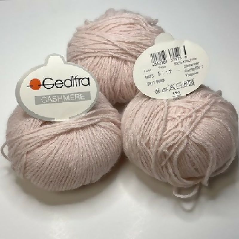 Cedifra Cashmere Lace Weight Yarn in Baby Pink - 2.75 Balls