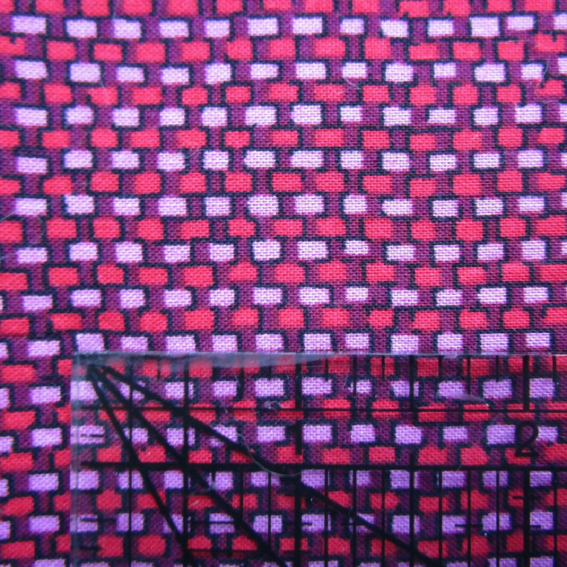 Cotton Fabric, Burgundy + Pink + Red Dashes, 2 Pieces