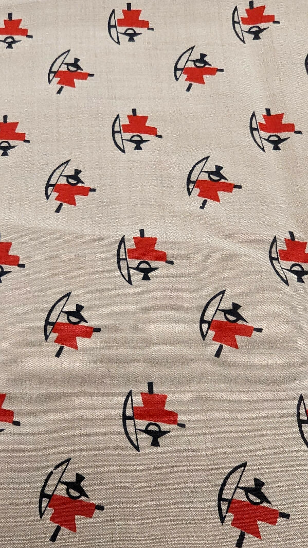 Vintage Asian Archer Novelty Print Beige Silk Georgette Woven Fabric 35"W - 2 yds