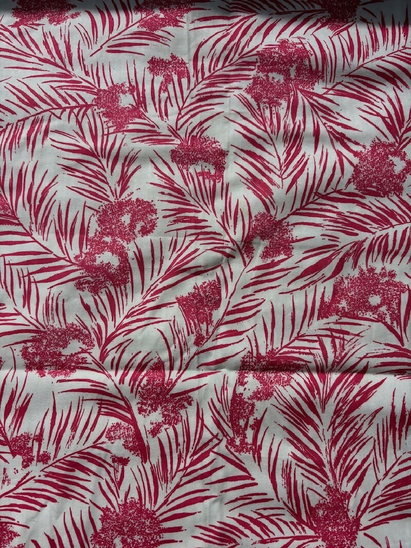 Vintage red and white tropical print fabric