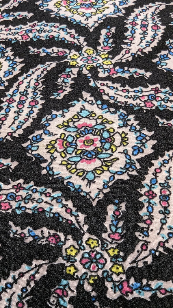 Black Multicolor Floral Pinwheels Print Double Brushed Polyester Knit Fabric 72"W - 2 yds