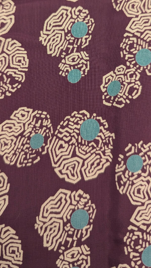 VTG Mauve/White/Aqua Abstract Squiggle Circle Print Rayon Faille Woven Fabric 38"W - 2 3/4 yds+