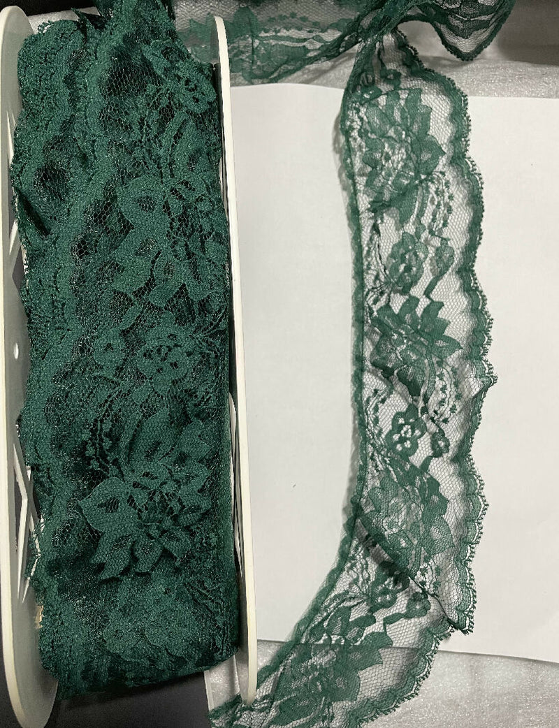 2 3/4" Hunter Green Ruffled Lace Edging