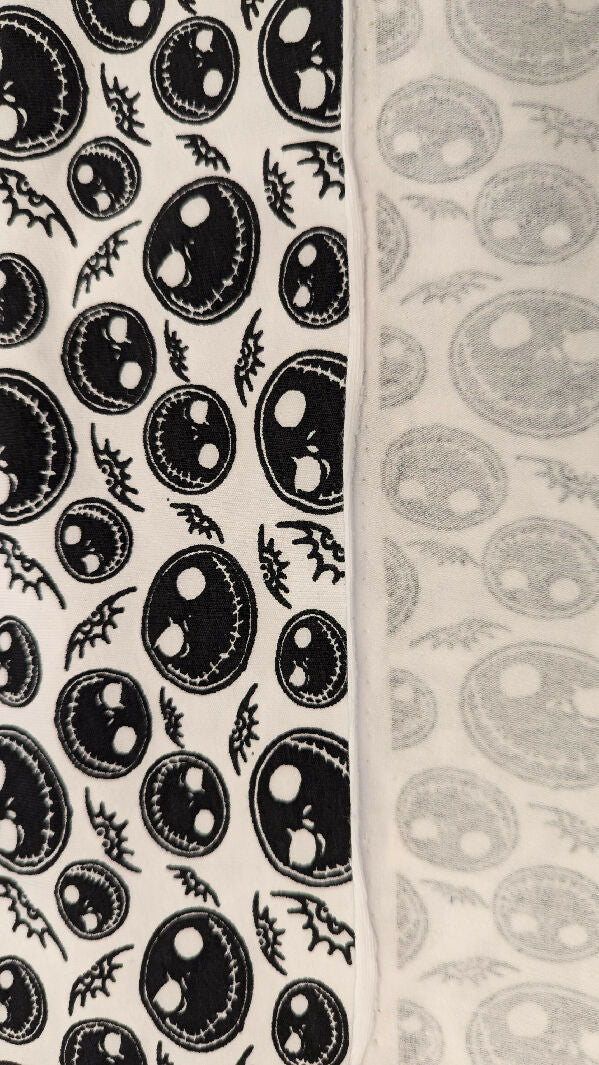 White/Black Jack Skellington Novelty Print Cotton Spandex Knit Fabric REMNANT 60"W - 1 1/4 yd+