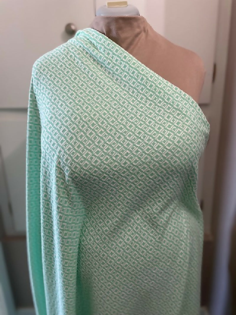 Geometric Soft Textured Green Mint and White Viscose