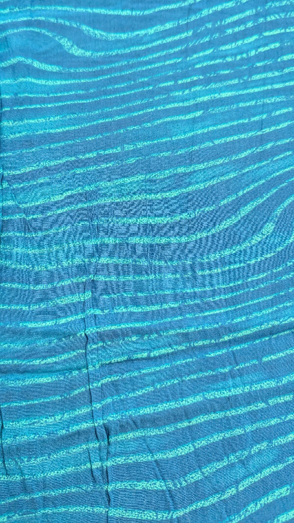 Vintage Dark Aqua "Wave" Strip Print Rayon Challis Woven Fabric 51"W - 4 yds