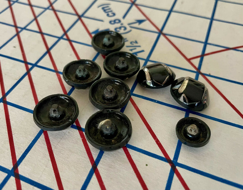 Vintage Glass Buttons: Black with Silver