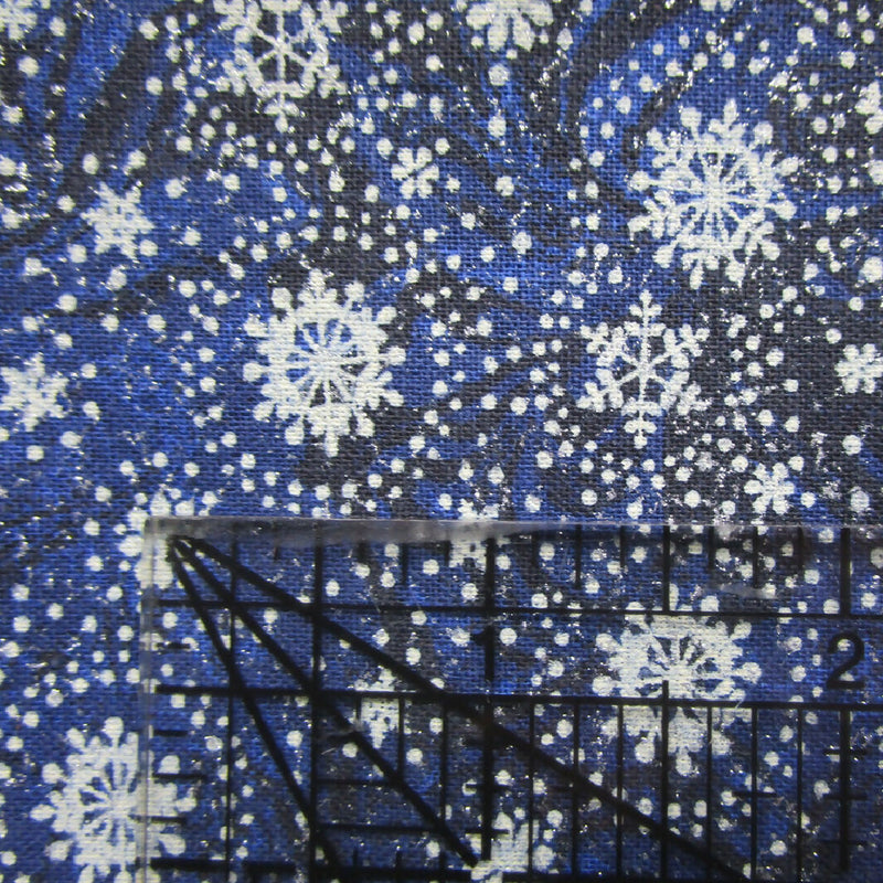 Cotton Fabric, Black and Navy with Metallic Silver, 38" x 18"