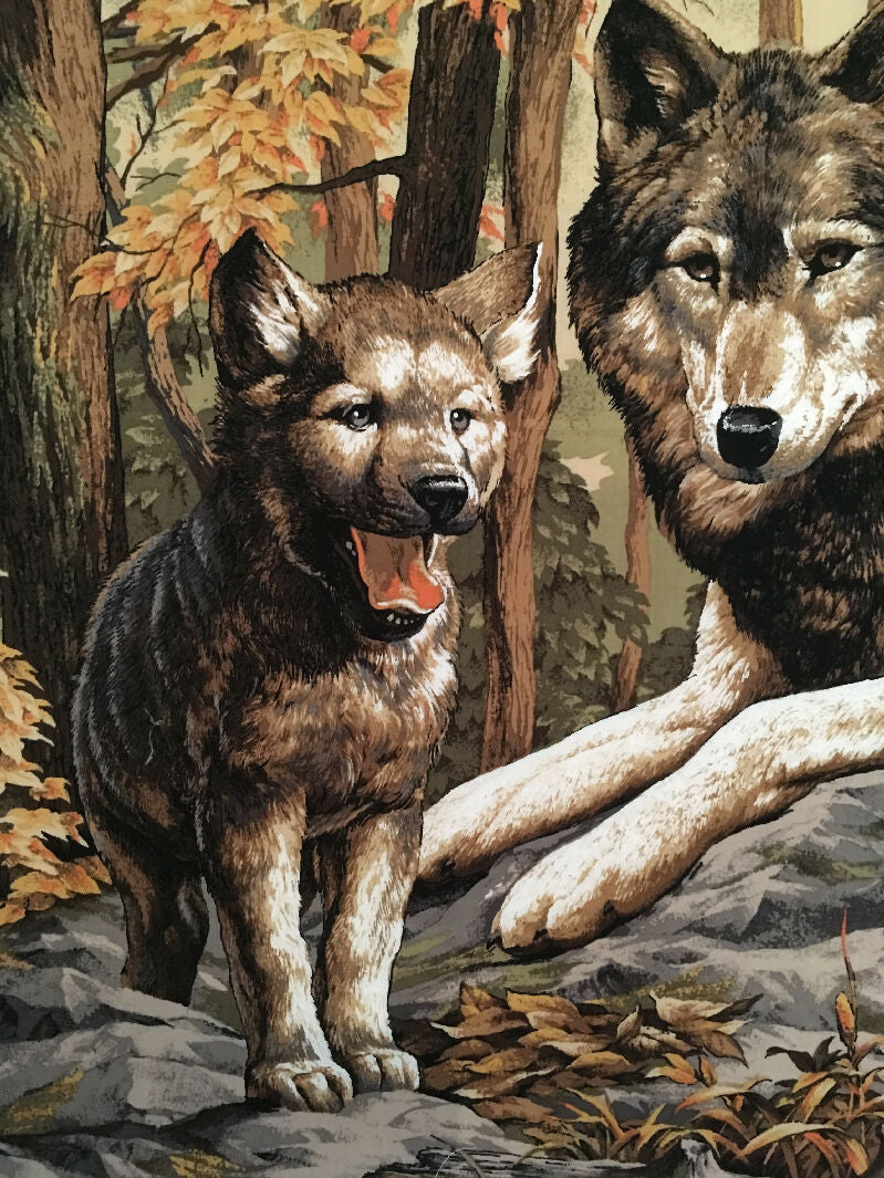 SOLD NOT AVAILABLE FABRIC Picture Panel Wolf Family in Fall 