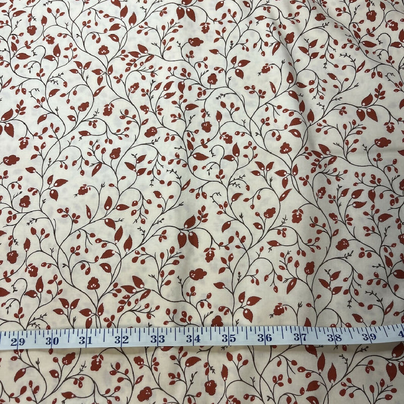 Brick Red and Cream Floral Quilting Cotton - 3.25 Yds