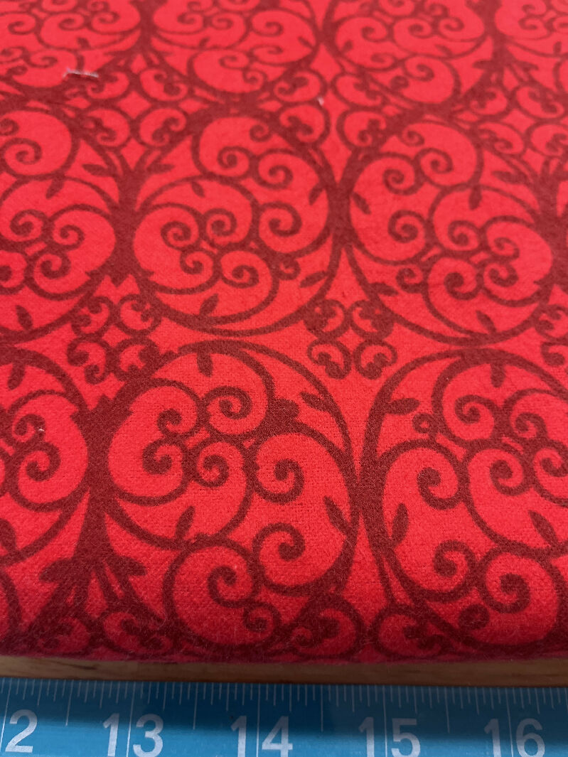Red Flannel scroll print fabric