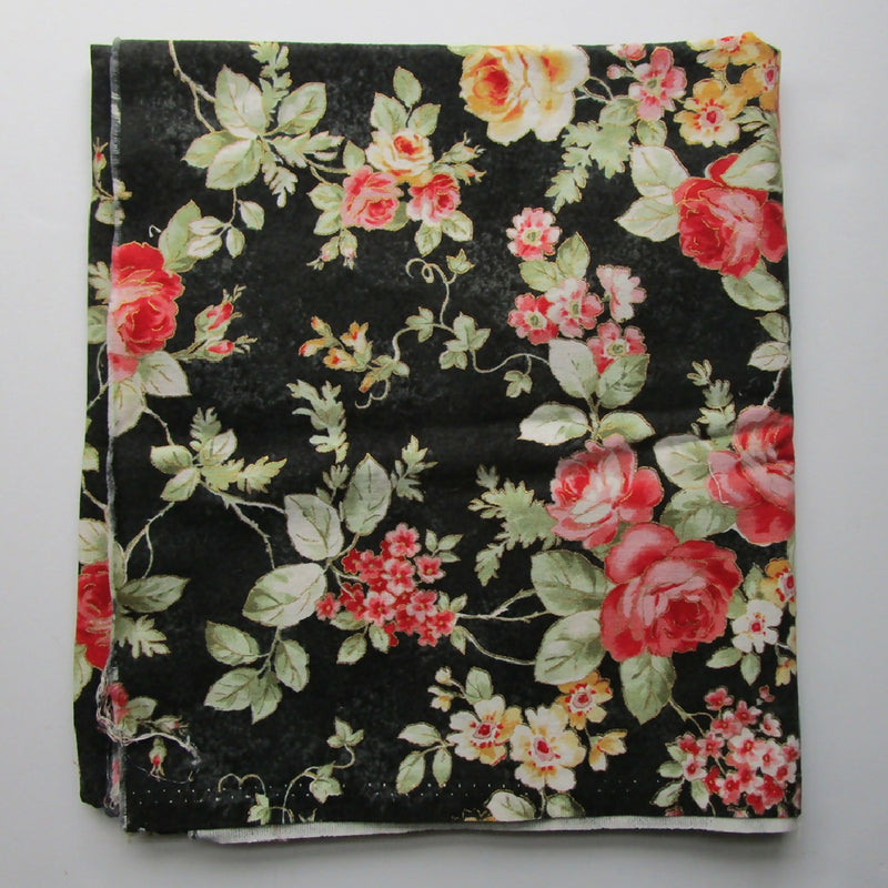 Cotton Quilting Fabric, Red Roses on Black with Metallic Gold, 42" x 36"