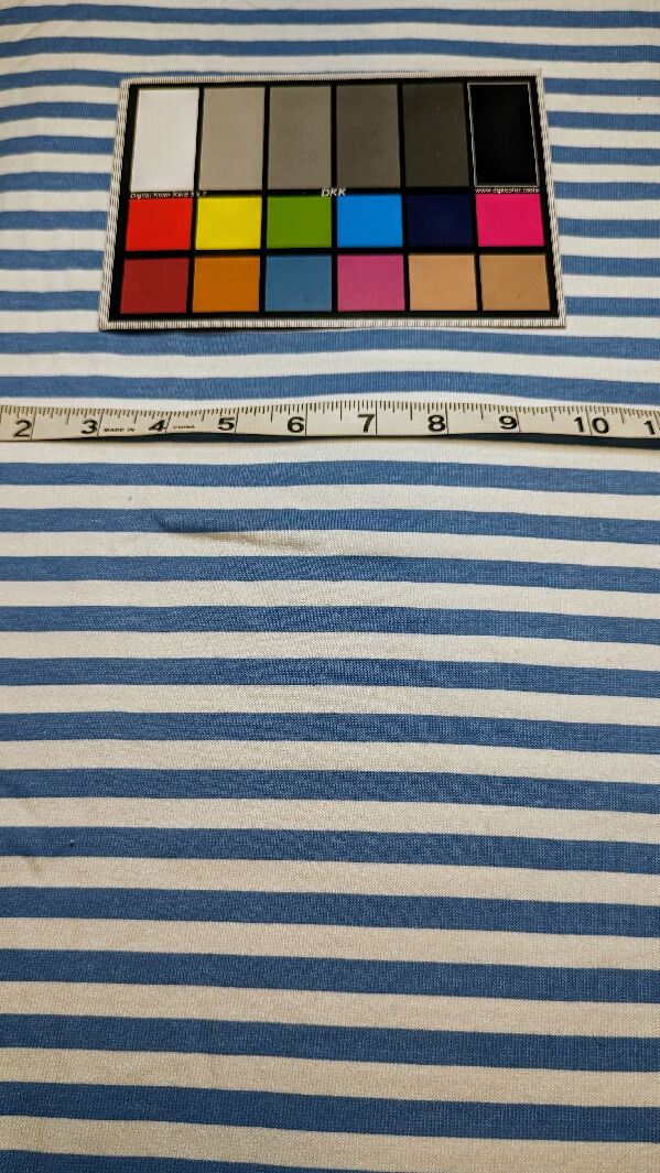 Carolina Blue/White Strip1e Cotton Interlock Knit Fabric 60"W x 44"L