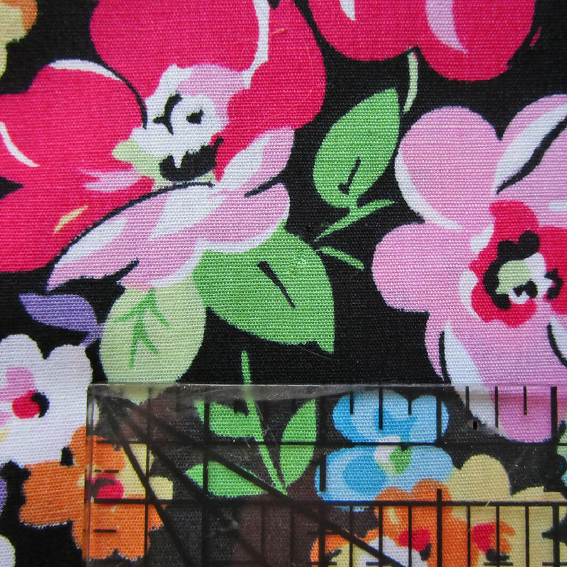 Cotton Fabric, Multicolor Floral on Black, 44" x 82"