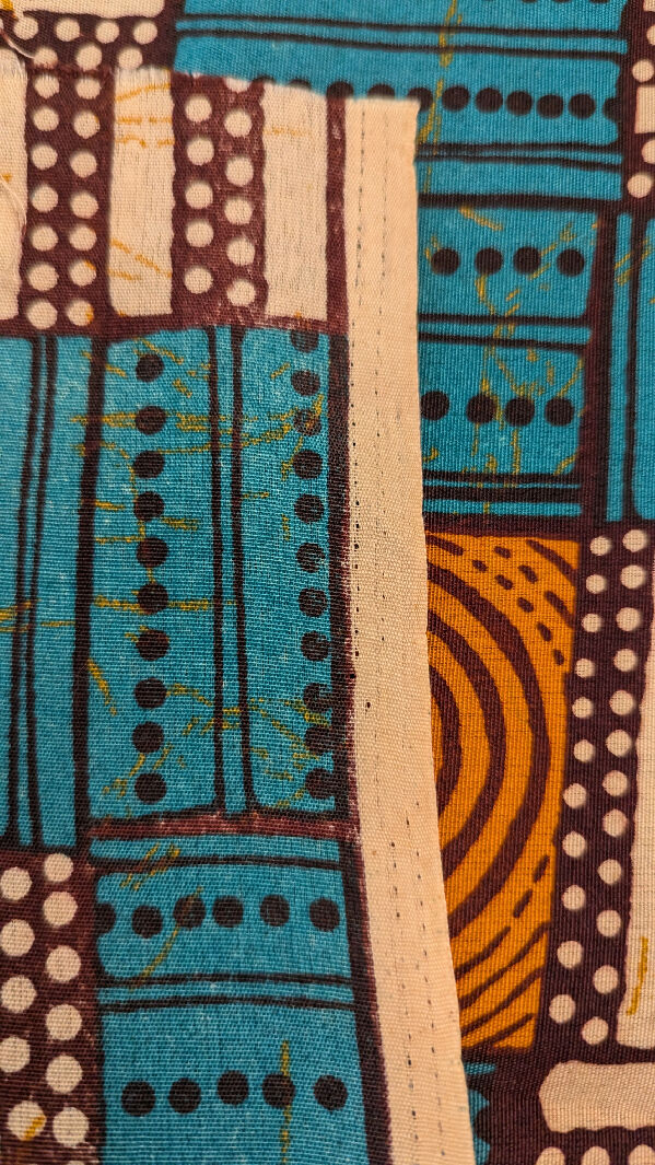 Teal/Orange/Brown/Tan African Wax Print Woven Fabric 42"W - 3 3/4 yds+