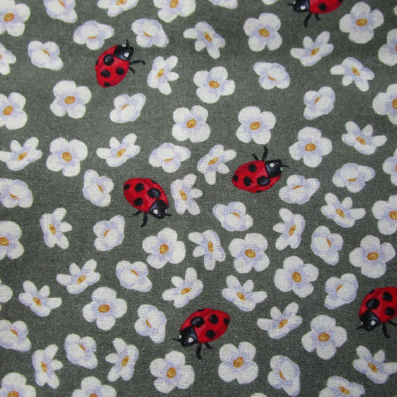 Cotton Quilting Fabric, Ladybugs and Flowers, 43" x 1 Yard