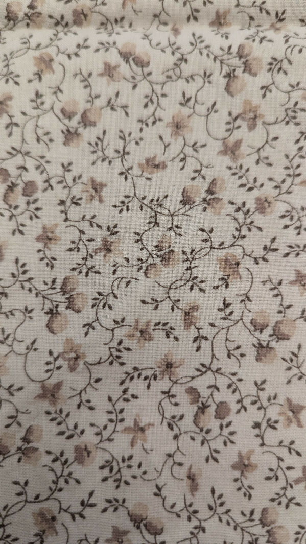 Ivory/Brown/Tan Ditsy Floral Print Quilting Cotton 44"W - 1 1/2 yd