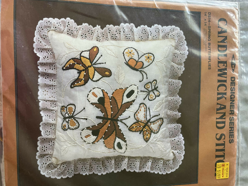 Candlewick and Stitch Pillow Kit Spring Butterflies DS14 Unopened