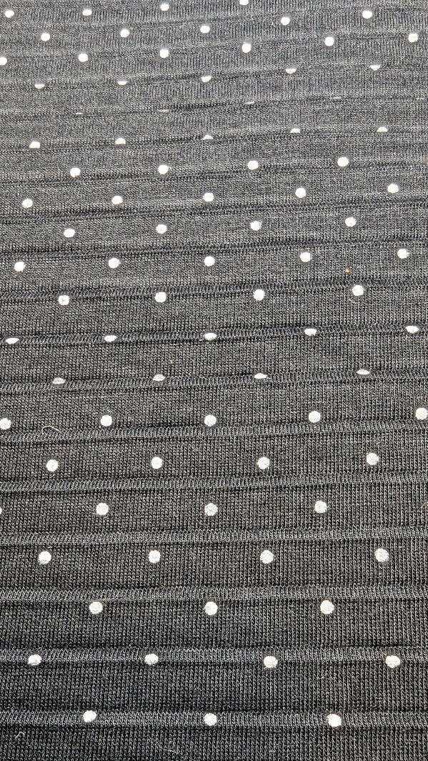 Black/White Polka Dot Pleated Knit Fabric 58"W - 1 1/2 yds+