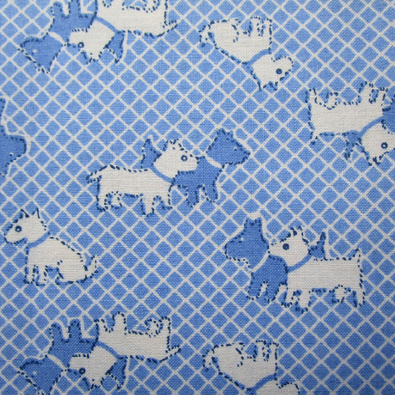 Quilting Cotton, Blue Plaid Scotty Dogs, Two Pieces