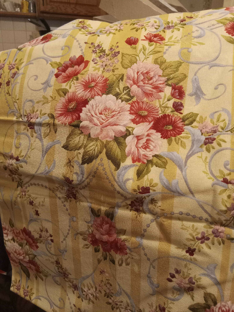 Printed in Japan for Hobby Lobby Pink floral and yellow stripe 100% cotton - 3.5 yard remnant