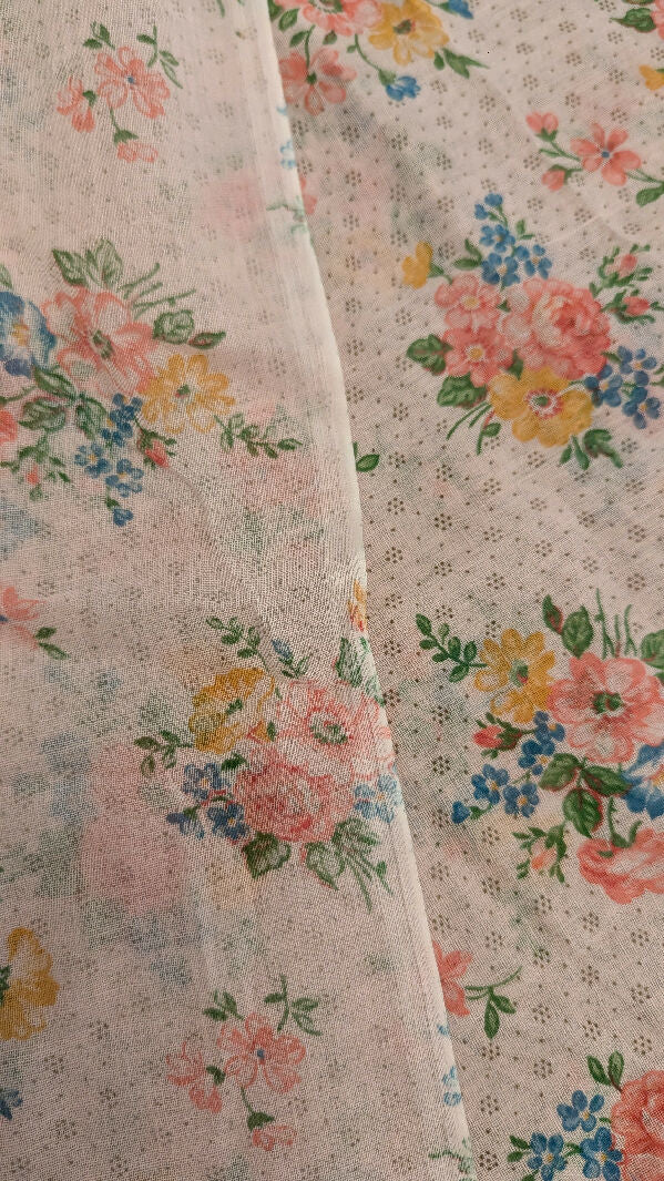 VTG Pink Floral Bouquet & Dots Cotton Voile Woven Fabric 44"W - 1 3/4 yds