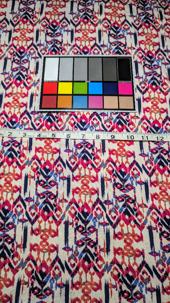 White Multicolor Tribal Glyphs Print Rayon Spandex Jersey Knit Fabric 58"W - 1 3/4 yd+