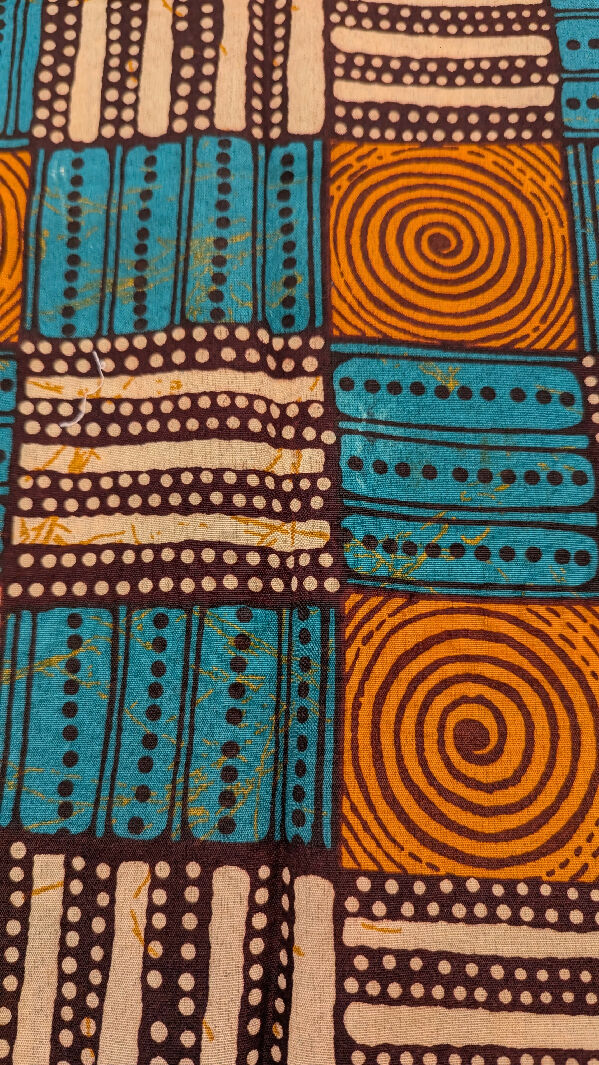 Teal/Orange/Brown/Tan African Wax Print Woven Fabric 42"W - 3 3/4 yds+