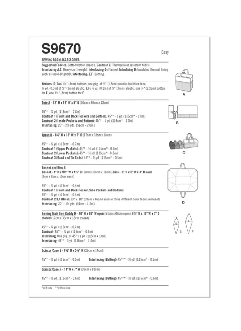 Simplicity S9670 Sewing Room Accessories Pattern