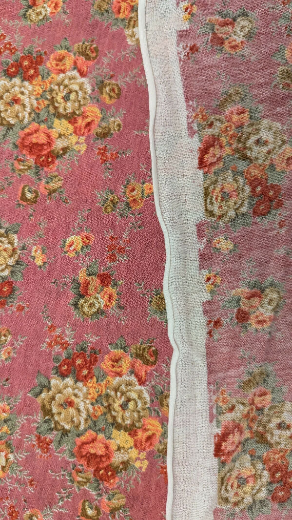 Dusty Rose/Peach/Ivory/Tan/Brick Red Floral Print Jersey Knit Fabric 58"W - 1 3/4 yds