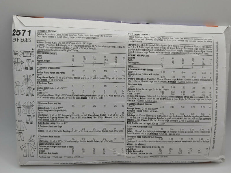 Simplicity 2571 Toddlers&