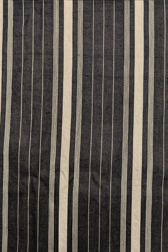 VTG Charcoal Gray/White Striped Shirting Woven Fabric 36"W - 4 1/2yds+